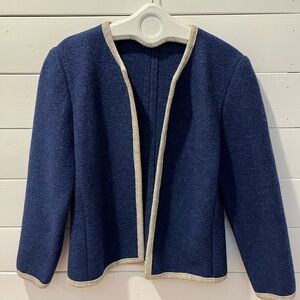 UNBRANDED – Indigo Boiled Wool Cardigan with Beige Trim – Estimated Size M